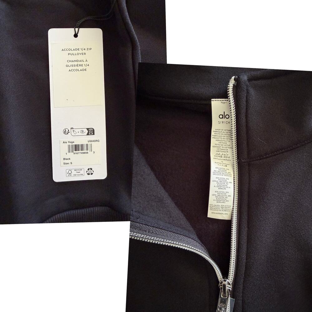 Alo Yoga Accolade 1/4 Zip Pullover Black S NWT $148 - Picture 4 of 5